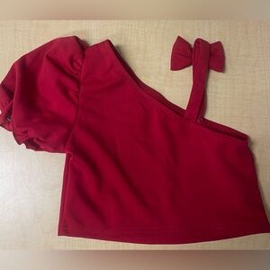 NWT SHEIN girls top dark red crop top w/puff sleeves and bow 7Y